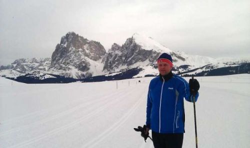 Et typisk fotomotiv fra Seiser Alm. De kjente fjellene i bakgrunnen